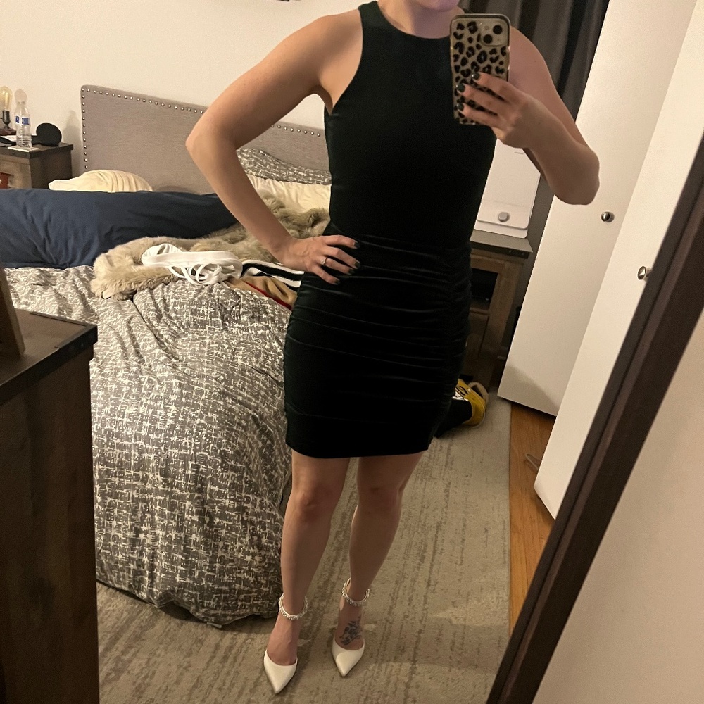 Green Velvet Women's Express Bodysuit and Skirt set